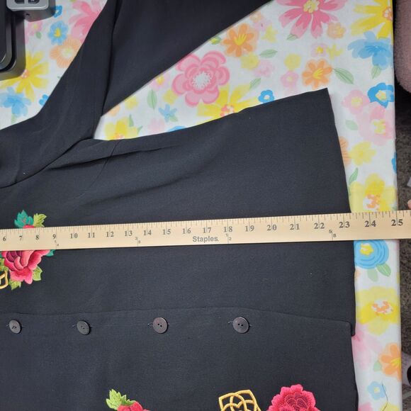 Harari Embroidered Floral Jacket Black Silk Blend Mandarin Collar Size S - Picture 9 of 14